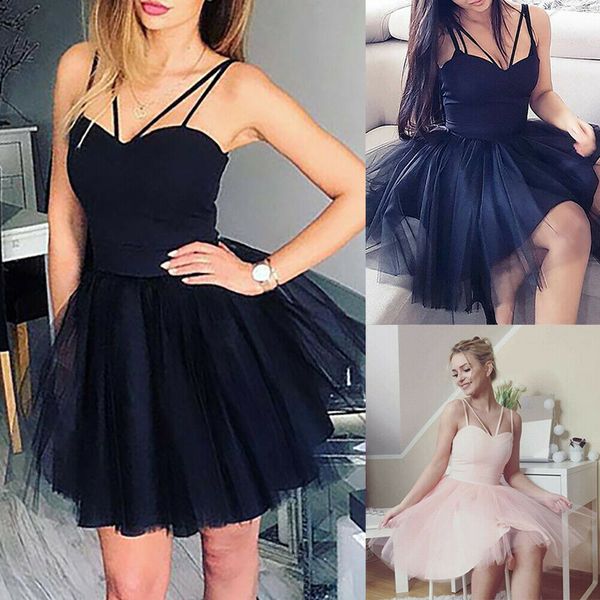

new style women dresses attire short tulle tutu dresses solid party spaghetti ball prom gown backless mini dress fashion hot, Black;gray
