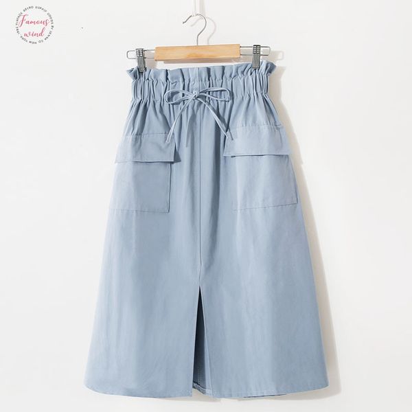 

spring chic midi skirt female 2019 summer pleated high waist long blue skirts women double pockets beige korean lace skirt female, Black