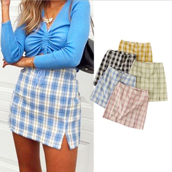 

new design women's plaid high waist a line short skirt fashion skirt large size s m l, Black