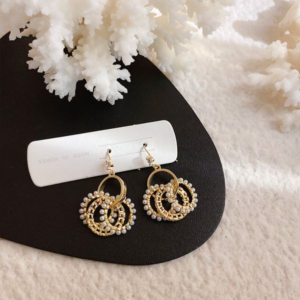 

new korea vintage zircon baroque pearl earrings for women dangle earring multi-ring tassel ear ring wedding jewelery gold gift, Silver
