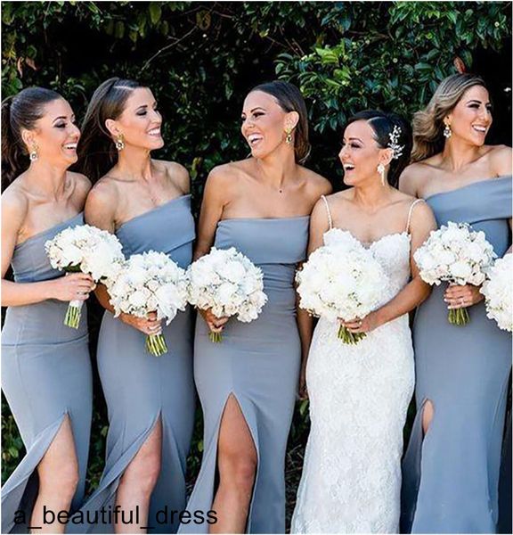 

dusty blue long bridesmaid dresses strapless satin side split sheath designer country bridesmaid party prom dress, White;pink