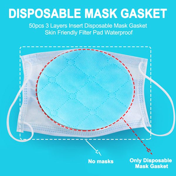 

замена 50шт 3 слоя вставки одноразовая маска для рта прокладка дружественная к коже фильтровальная прокладка водонепроницаемый