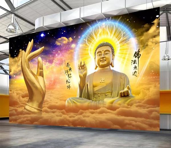 

пользовательские обои настенной росписи для стен 3d stereoscopichigh-definition будда светит на thbedroom тв фон украшения стены дома живопи