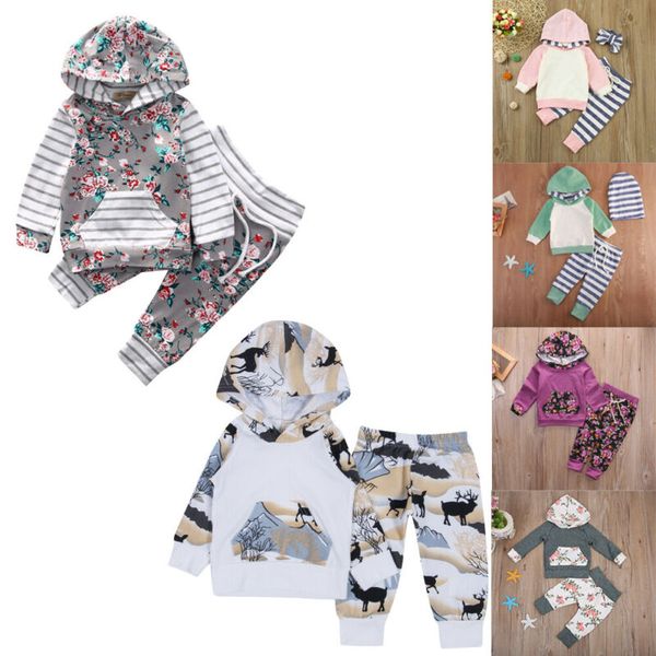 

2pcs newborn toddler kid boy girl hooded t-shirt+pants sweatsuit outfit set