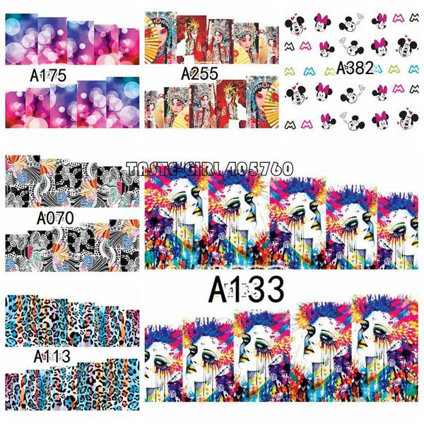 

12 sheet colorful various rose 3d floral leopard butterfly cat mice girl water transfer nail art stickers decals diy a001-384, Black