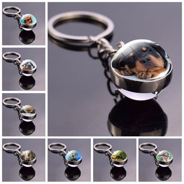 

german shepherd dog angel key ring pet dog jewelry charm double sided glass ball keychain animal dog cute fashion accessories, Silver