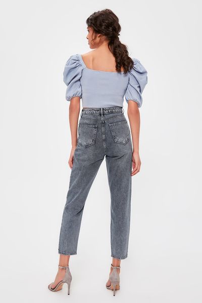 

trendyol anthracite high bel mom jeans twoaw20je0180, Blue