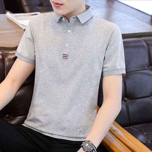 

сплошной цвет многоборье короткий рукав футболки мужской моды бренд рубашки мужской корейский trend летом половина рукав хлопок рубашка, White;black