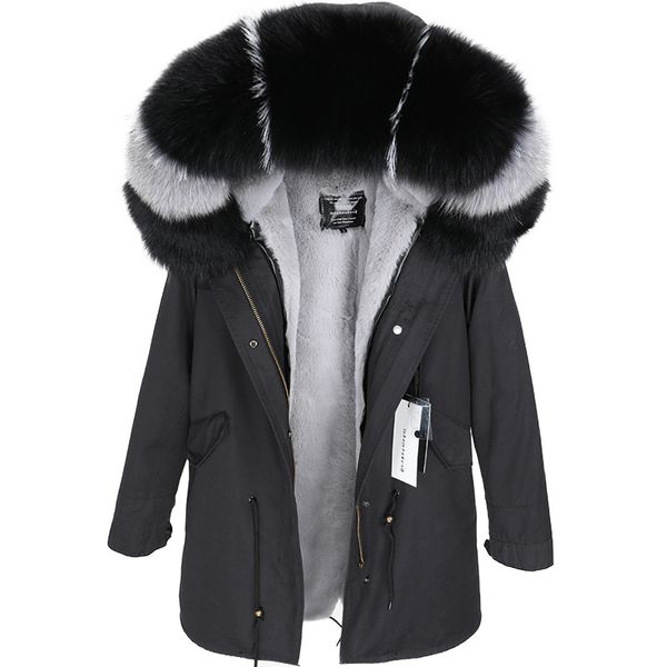 

maomaokong new in 2018 natural real fur collar coat female winter jacket coat thick lining ukraine, Black