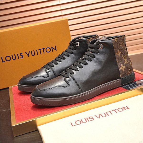 

21fw new mens high sneakers fashion men's vulcanized shoes solid high sneakers men pu leather flat with men shoes, Black