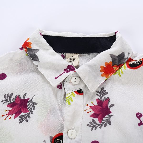 

children's shirt 2019 summer wear korean-style new style childrenswear plant floral print children's short sleeve shirt, White;black