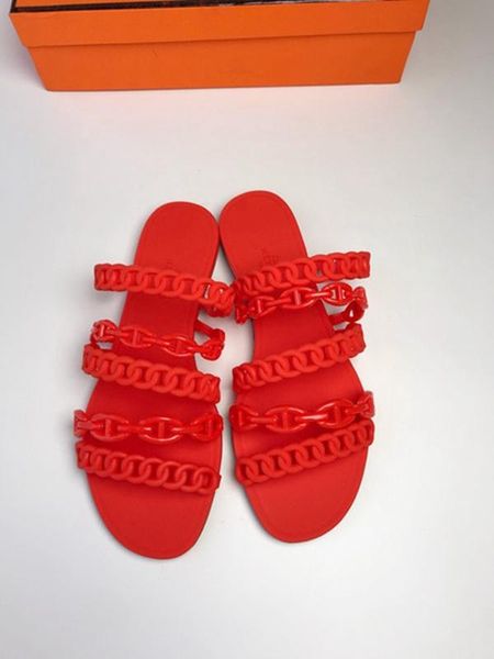 

street fashion simple three chain hollow-out women slippers jelly shoes women mules slip on flat beach shoes cozy summer sandals, Black;red