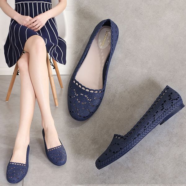 

2020 new hollow sandals female summer fashion shallow mouth roman jelly shoes plastic anti-heeled beach shoes, Black