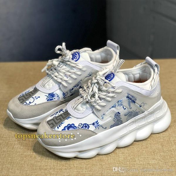 

2019 chain reaction роскошные дизайнерская обувь мужчины женщины кроссовки снежный барс синяя сетка резиновая кожа мода женская обувь повсед, Black