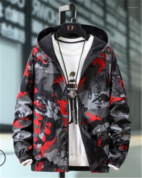 

camouflage print jackets long sleeved stand collar with hooded coats zipper pocket contrast color jacket mens fashion, Black;brown
