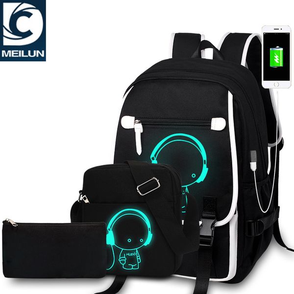 

мужчины женщины ноутбук рюкзак студент ночь светящиеся школьные сумки bookbag для подростков мальчик девочка usb зарядка путешествия груди п