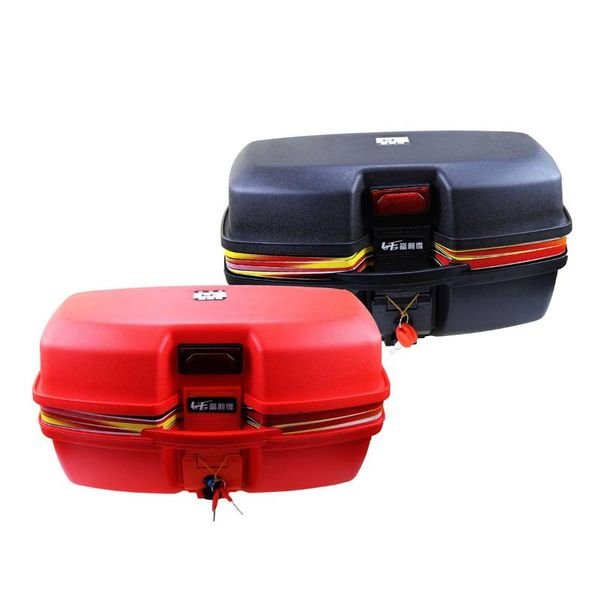 

54l secure latch black/red motorcycle trunk with lock black scooter box durable rear storage luggage case for double helmet