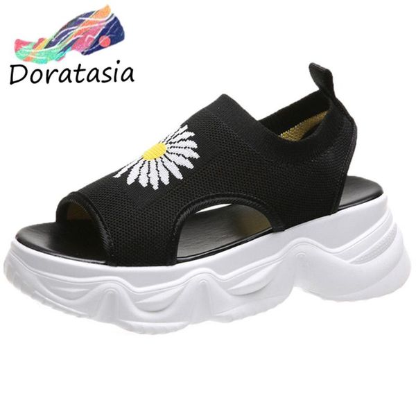 

doratasia ins women platform wedges flower shoes casual office beach sandals women open toe sandals, Black