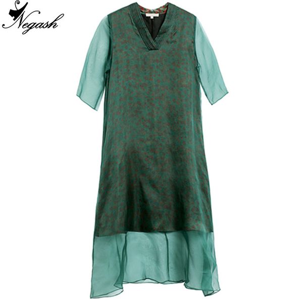 

2018 new summer cheongsam dress plus size women irregular linen dresses female retro print high-grade party dresses silk dress, Black;gray