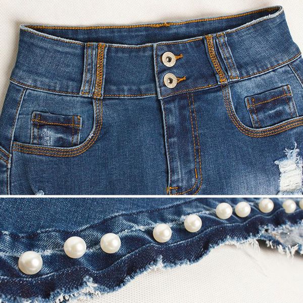 

плюс размер джинсы юбка 3xl высокой талией stretch нерегулярные хем pearls bodycon mini denim юбки юбка повседневная уличная юп femme, Black