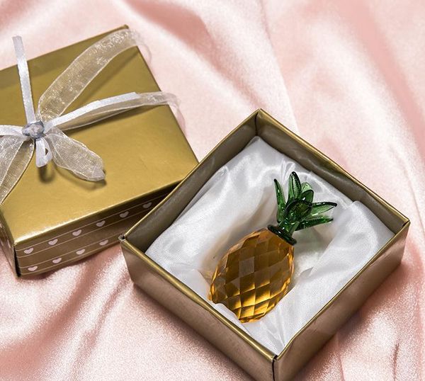 

50pcs crystal pineapple glass figure ornament wedding favors pineapple shape in gift box party gift home decoration