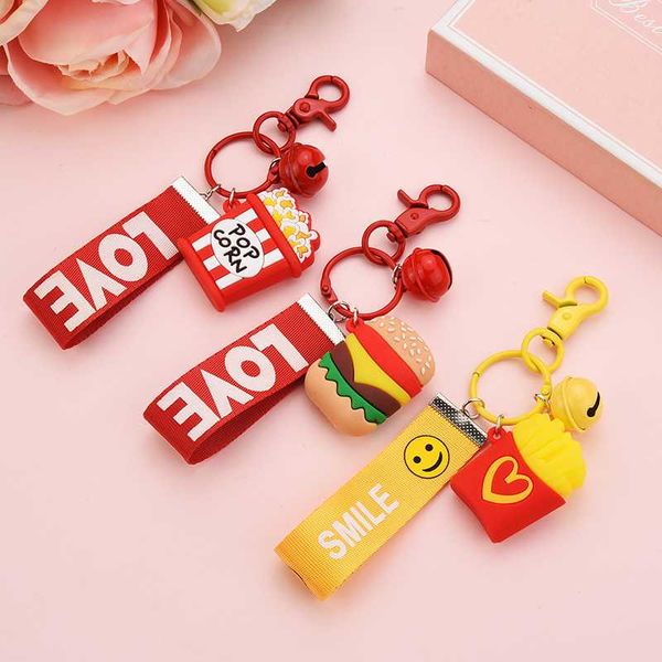 

keychains french fries popcorn hamburger keychain for women men bag car pendant keyring holder jewelry gifts key ring eh084, Silver