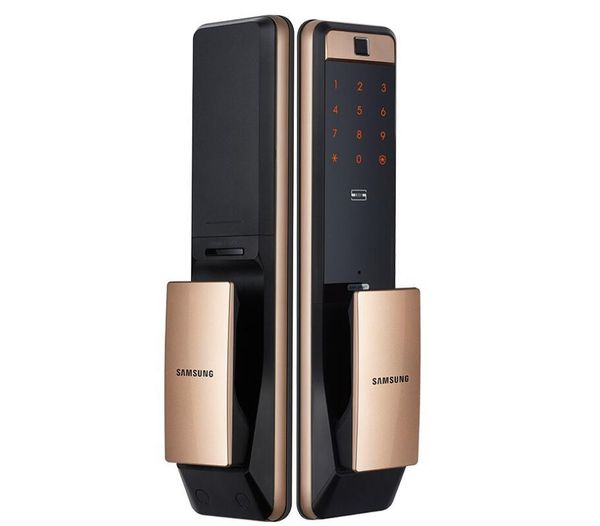 

SAMSUNG SHP-DP609 бесключевой Bluetooth отпечатков пальцев PUSH PULL двухсторонний цифровой замок двери английская версия большой врезной золотой цвет