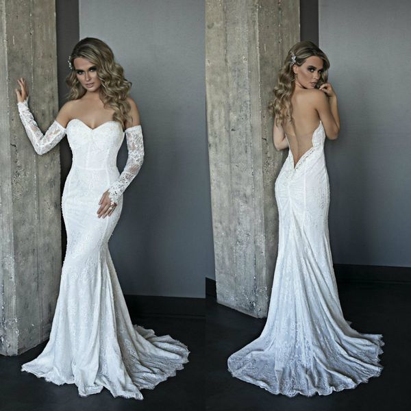 

sexy русалка свадебные платья милая кружева аппликация backless свадебное платье свадебные платья съемные рукава сшитое свадебные платья, White