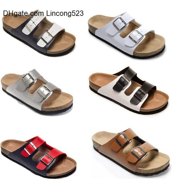 

2020 summer beach new style men s woman flat sandals comfortable leather casual two buckle original arizona summer cow genuine leather, Black