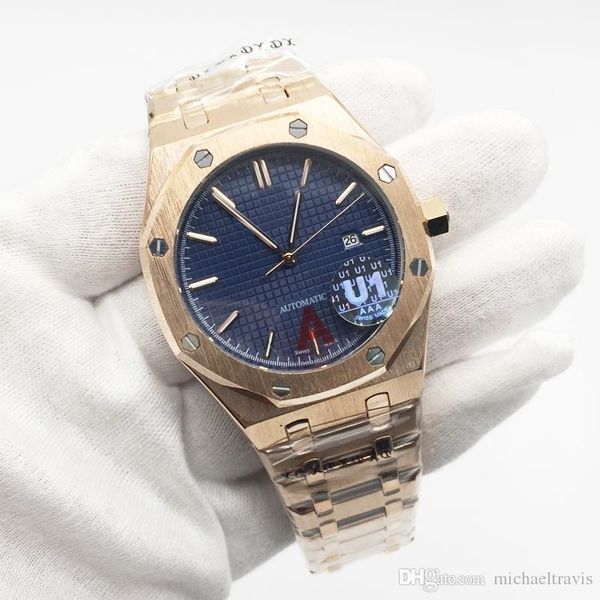 

2020 mens watch automatic mechanical royal oak rose gold stainless steel blue dial men watches male wristwatch, Slivery;brown