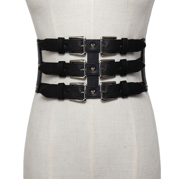 

new women ultra wide leather belts slim corset body vintage faux leather retro design elastic strap belt slimming corset y200501, Black;brown