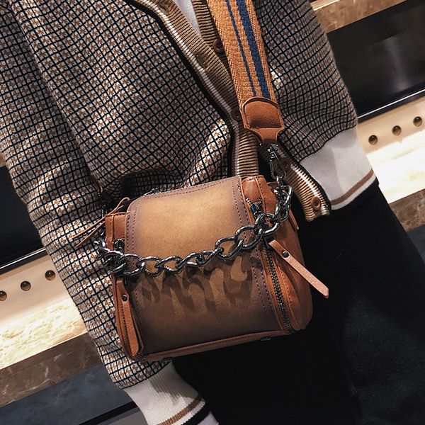

scrub leather crossbody bag women chain stripe wide strap shoulder messenger bags lady brands flap bucket bag chic design sac