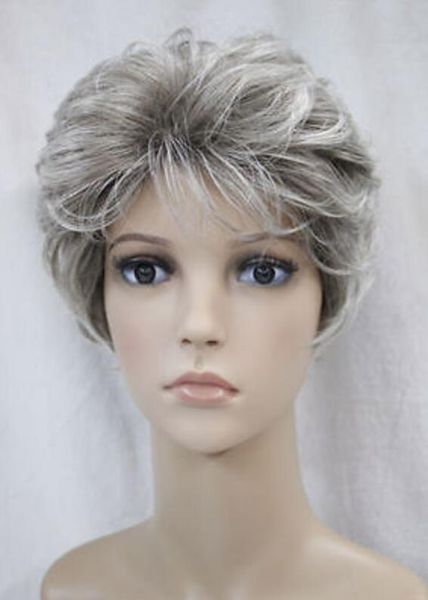 Wig Fashion Gray Mix Short Curly Middle Aged Older Women
