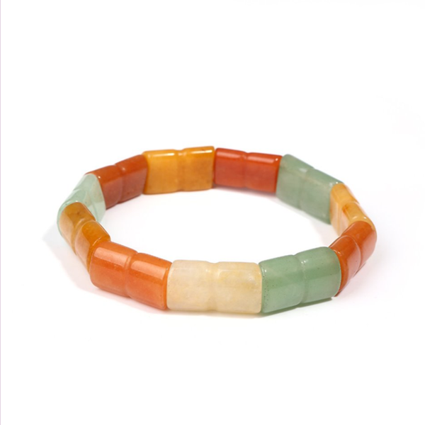 

ethnic style handmade weave rose pink quartz beads elastic bracelet green aventruine geometric jewelry, Black