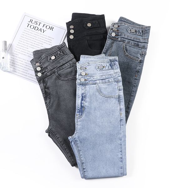 

women's jeans chic arrive runway designer women high waist skinny denim tight pencil pants ladies elegant slim long trousers korea, Blue