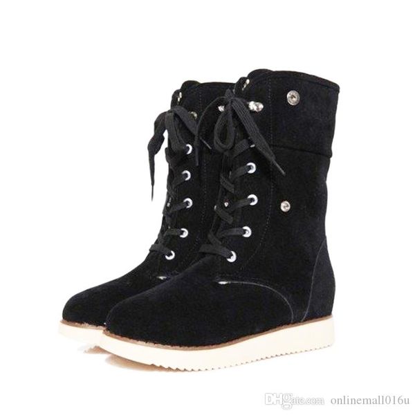 

women mid calf boots plush fur keep warm winter boots female shoes lace up pu leather booties for women shoes, Black