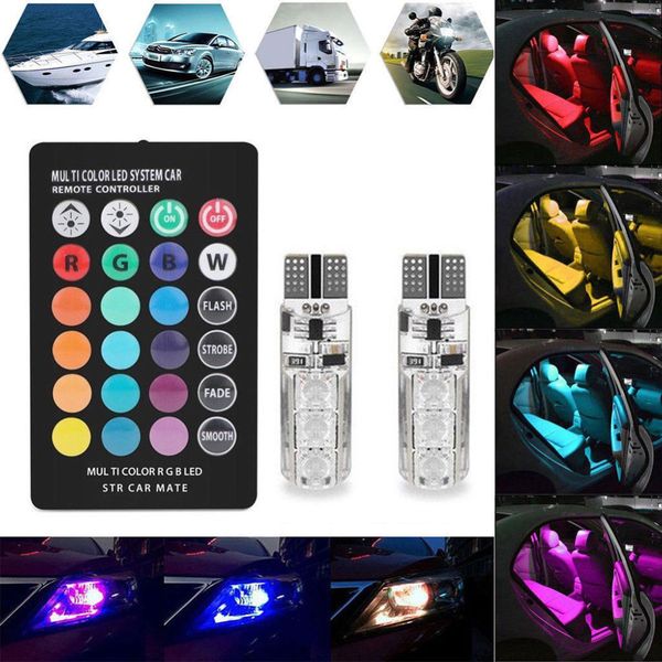

автомобиль styling 2pcs auto t10 w5w 6smd rgb многоцветный светодиодный свет атмосфера автомобилей клин лампы лампы с дистанционным управлен