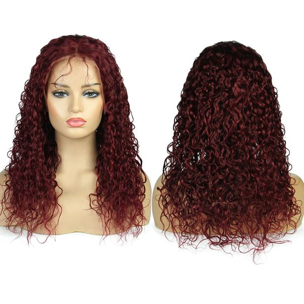 

glueless burgundy wig 13x6 lace front human hair wigs remy hair brazilian curly 360 lace frontal wig with baby hair, Black