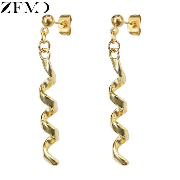 

zemo luxury 316l stainless steel drop earrings female gold color statement drop earrings for women fashion jewelry party earring, Silver
