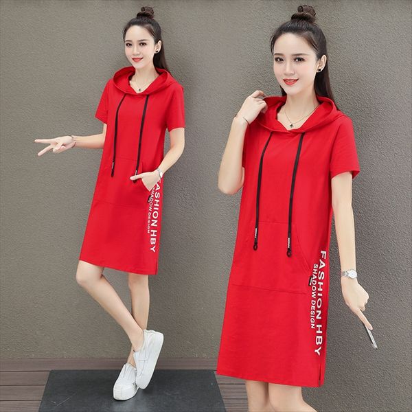 

short-sleeved t-shirt women's ins fashionable women's wear 2020 cotton summer thin hooded sweater sweater t-shirt dress dress summ, White