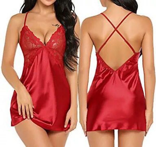 

ladies'underwear high density silk-like dorsal cross sling nightgown, Black;red