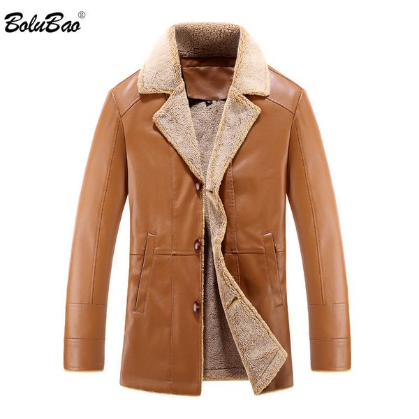 

bolubao leather jacket men casual motorcycle jacket male fur coat thick velvet turndown collar leather mens windproof coa, Black