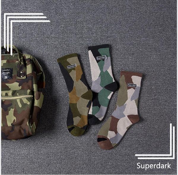 

new long-tube tide camouflage sports socks for men and women individual hip-hop skateboarding socks, Black