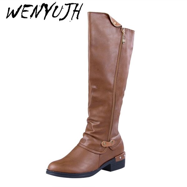 

2019 fashion boots women comfortable boots side zipper high heels women shoes winter knee-high botas mujer, Black