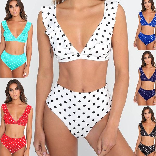 

2019 фальбала глубокая v бикини черно-белая волна, White;black