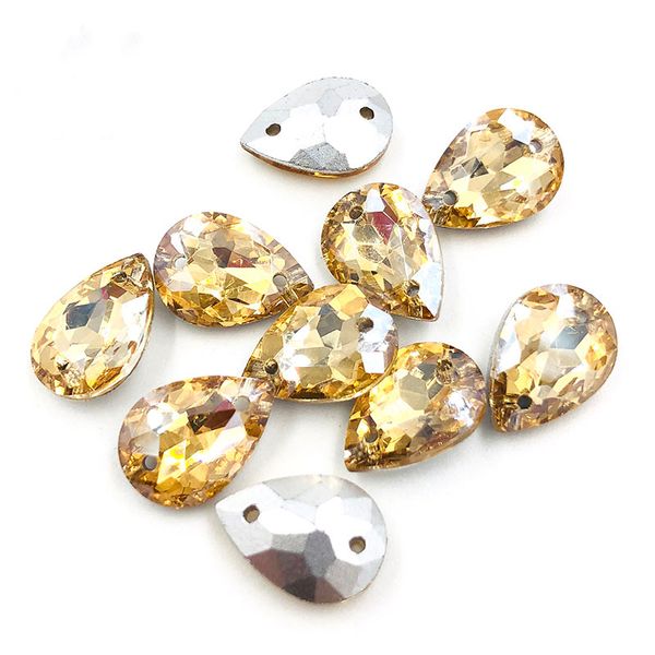 

10x14/13x18mm luxury diamond water drop champagne glass crystal pointback double hole sew on rhinestones diy dress wedding accessories, Black