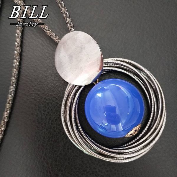 

n2100 red blue simulated pearls ball pendant long necklaces new circles women black chain maxi necklace fashion jewelry 2018 new, Silver