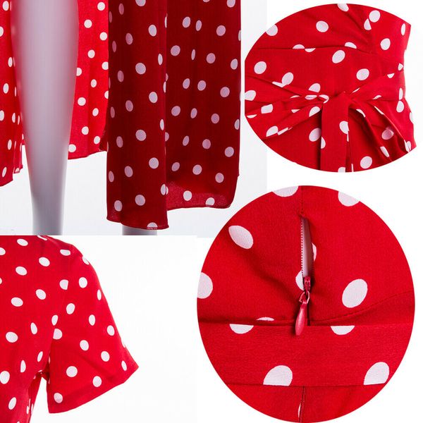 

women wrap summer boho polka dot maxi dress casual ladies short sleeve v neck holiday beach long sundress plus size, Black;gray