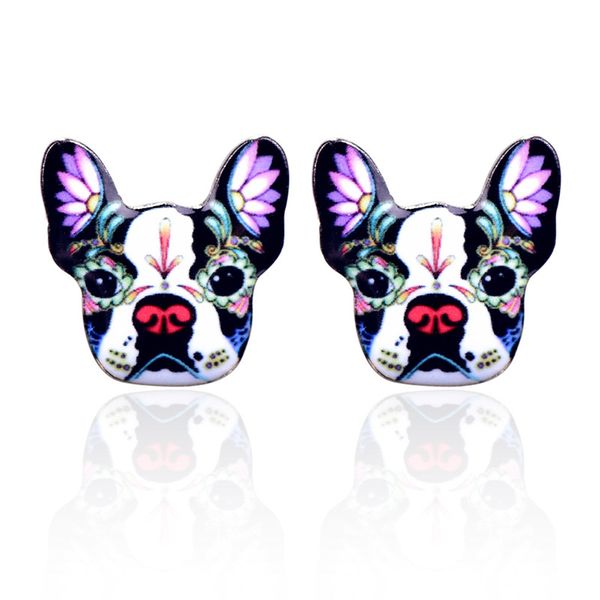 

cute enamel printing dog stud earrings for women colorful puppy animal cartoon ethnic earrings fashion jewelry gift, Golden;silver