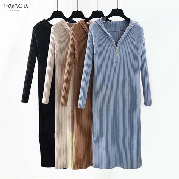 

Thick Long Long Sweater Dress Women Autumn Winter Winter Hooded Sweater Dress Female Split Side Casual Straight Dress Oversize